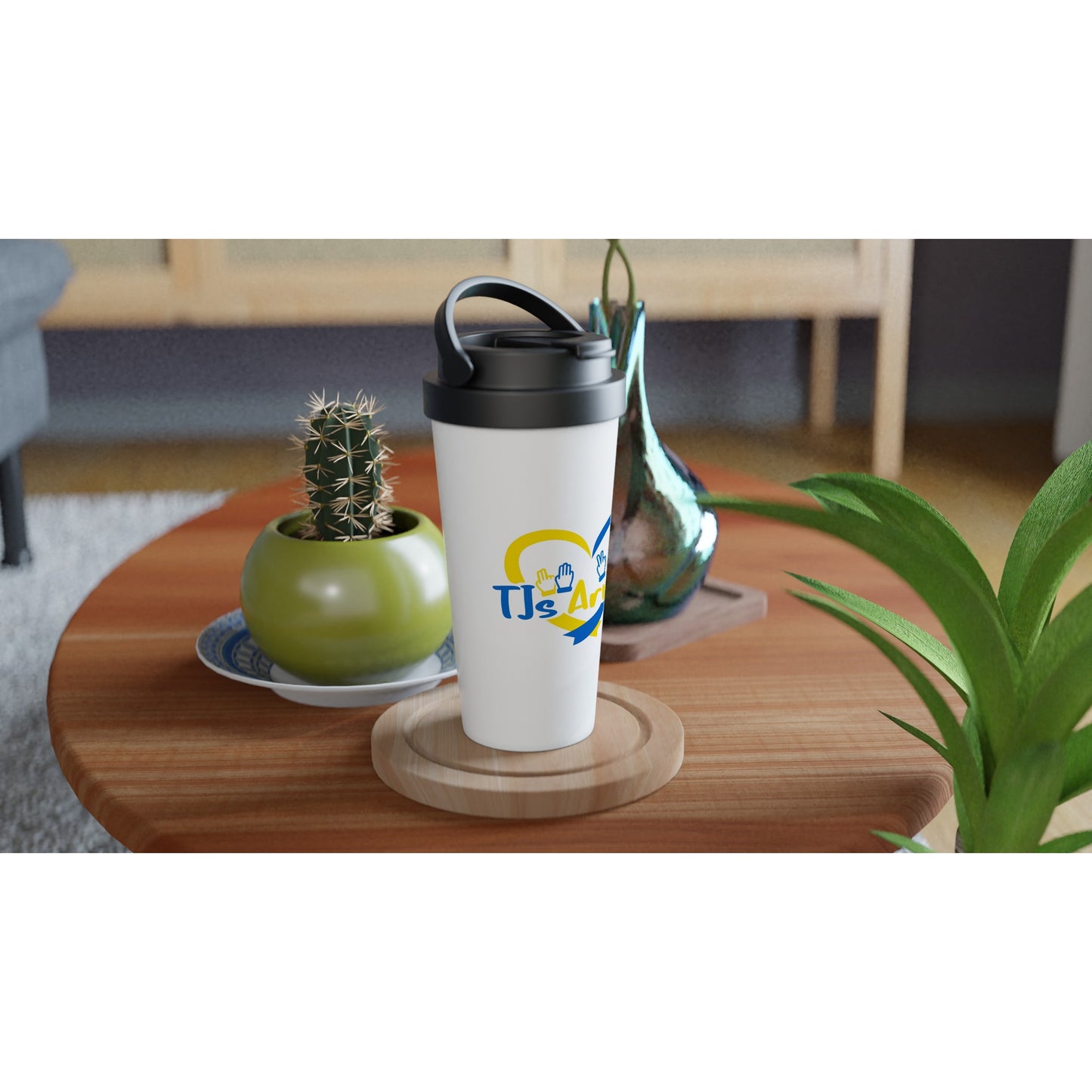 TJs Army White 15oz Stainless Steel Travel Mug